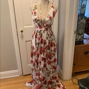 Miss Avenue White Cream Halter Maxi Dress